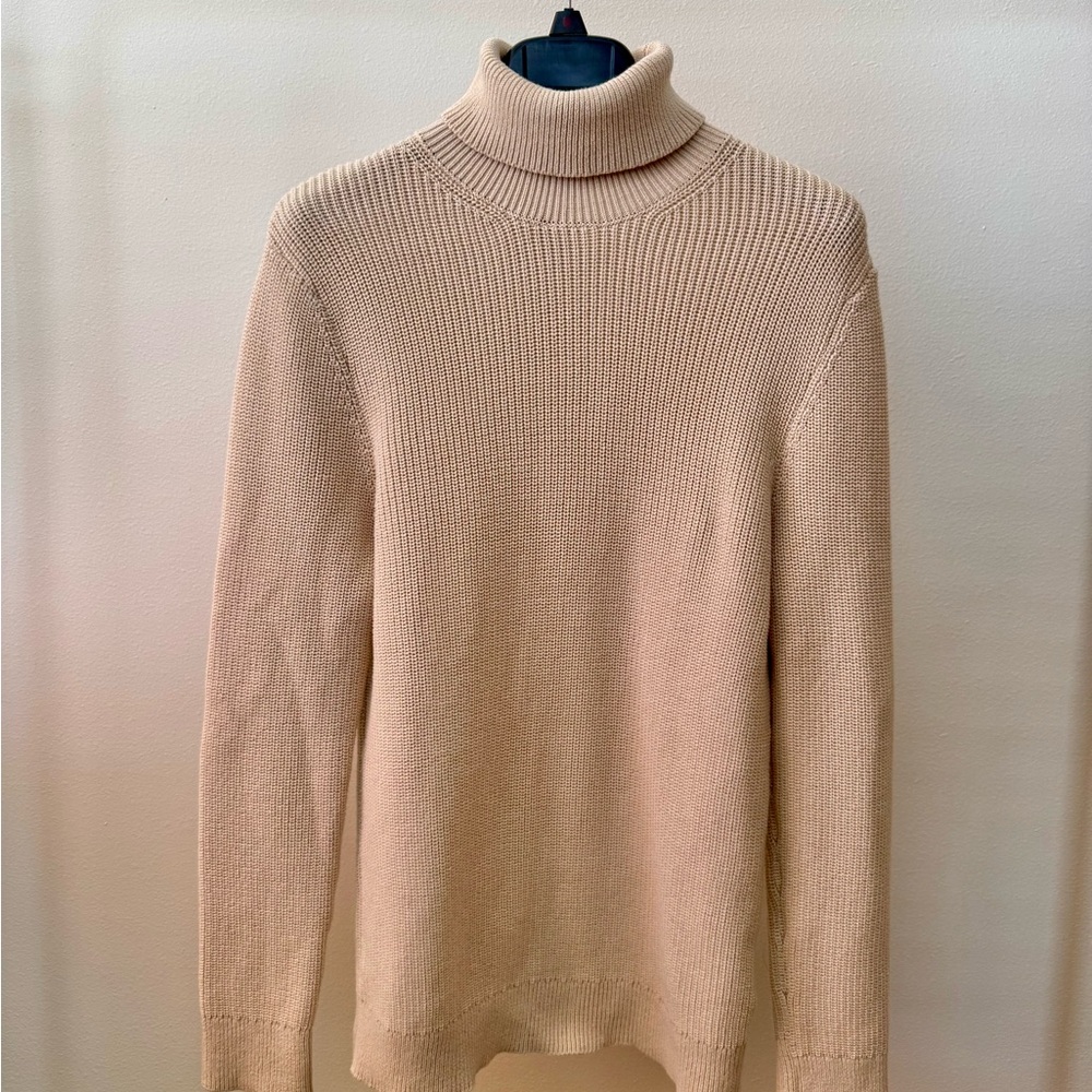 H&M Beige Ribbed Turtleneck Sweater Small Neutral Minimalist Knit